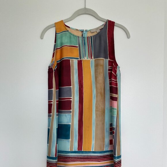 LOFT Abstract Color-Block Striped Mini Shift Dress - XS - Picture 1 of 3